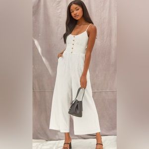 Two(2)Lulu’s Coastal Air White Striped Tie-Back Culotte Jumpsuit size Large